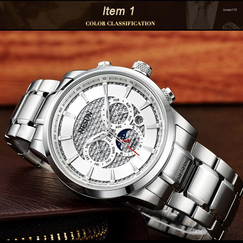 Wristwatches NESUN Watch Men's Casual Fashion Multi-Function Automatic Mechanical Luminous Waterproof Moon Phase Steel Belt Watches2023, Silver
Wristwatches NESUN Watch Men's Casual Fashion Multi-Function Automatic Mechanical Luminous Waterproof Moon Phase Steel Belt Watches2023, Silver