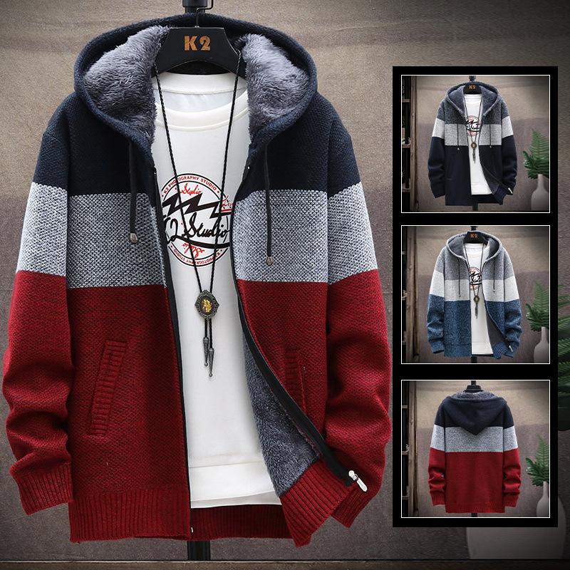 Men's Sweaters Hooded Fleece Thickening Winter Sweater Cardigan Knit Striped Fashion SuetersMen's, Claret red
Men's Sweaters Hooded Fleece Thickening Winter Sweater Cardigan Knit Striped Fashion SuetersMen's, Claret red