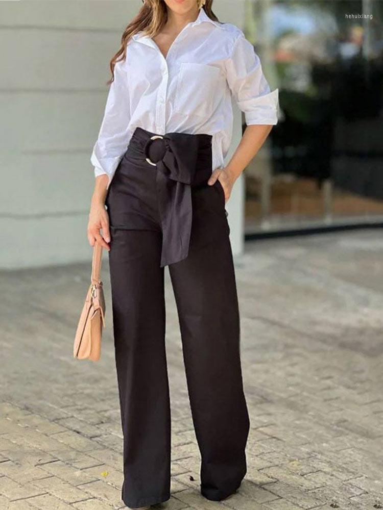 Women' Two Piece Pants White With Pockets Shirts Trouses 2 Set Lapel Long Sleeve Tops Belt Sets Spring Office Lady High Waist Suits, Black white
Women' Two Piece Pants White With Pockets Shirts Trouses 2 Set Lapel Long Sleeve Tops Belt Sets Spring Office Lady High Waist Suits, Black white