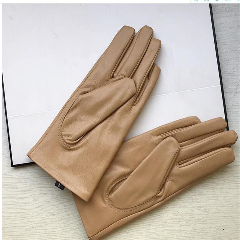 Khaki Genuine Sheepskin Leather gloves For Women Fashion lambskin bow glove Fleece inside touch screen grey high grade Leathers Gi