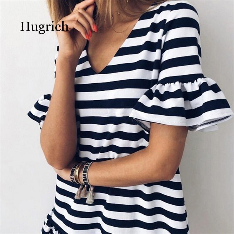 Casual Dresses Women Ruffles V Neck Summer Striped Lotus Leaf Short Mini Dress Beach Sleeve Female Vestidos, Black 
Casual Dresses Women Ruffles V Neck Summer Striped Lotus Leaf Short Mini Dress Beach Sleeve Female Vestidos, Black