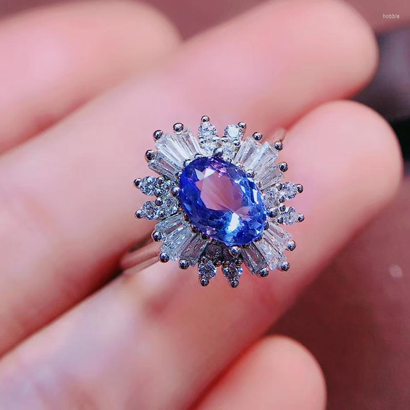 Cluster Rings Natural Tanzanite Ring For Engagement 5mm 7mm Silver 925 Jewelry