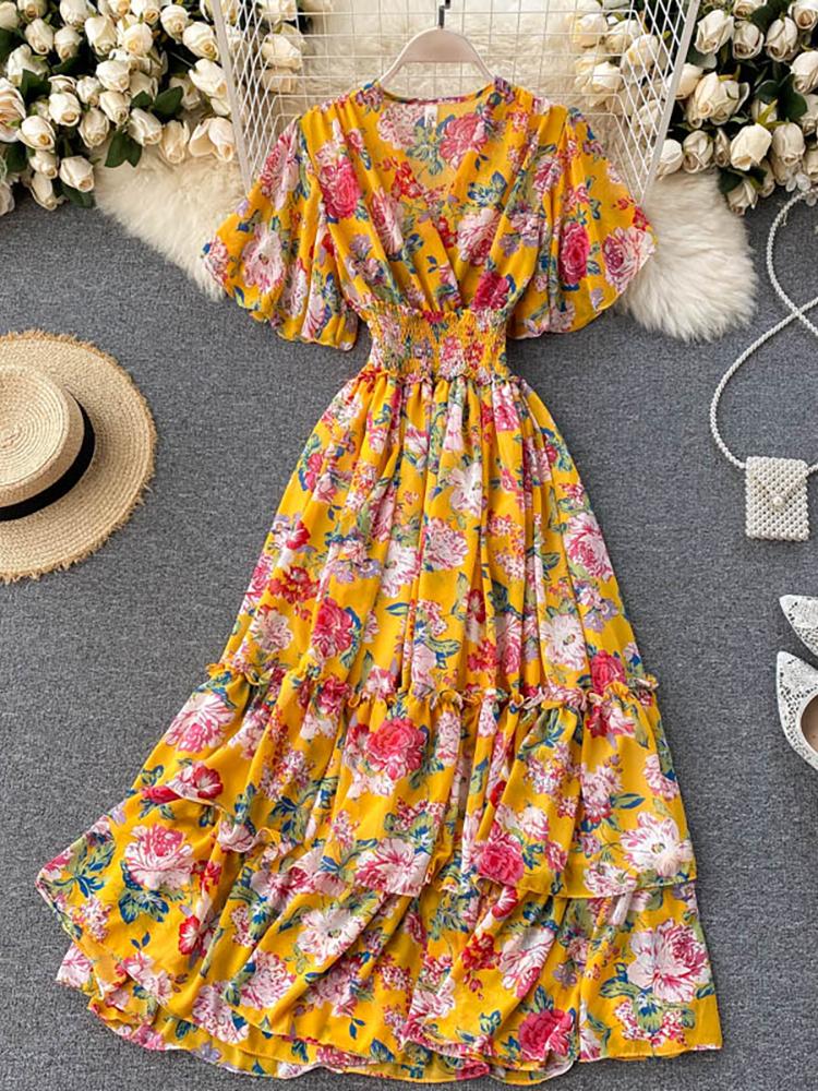 Casual Dresses Bohemian Women Floral Printed Long Dress Sexy V-Neck Short Sleeve High Waist Ruffle Beach Vacation Vestidos Female Maxi Robe, White
Casual Dresses Bohemian Women Floral Printed Long Dress Sexy V-Neck Short Sleeve High Waist Ruffle Beach Vacation Vestidos Female Maxi Robe, White