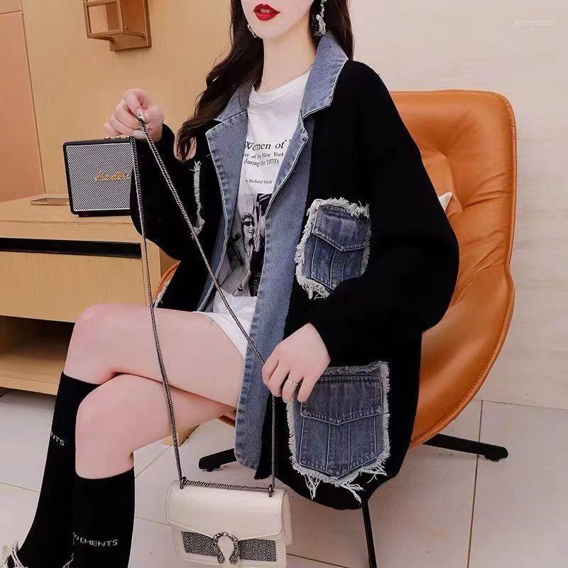 Women's Knits Spliced Denim Stitching Women Sweater Cardigan Winter Autumn Loose Knitted Female Jacket Coat, Black
Women's Knits Spliced Denim Stitching Women Sweater Cardigan Winter Autumn Loose Knitted Female Jacket Coat, Black