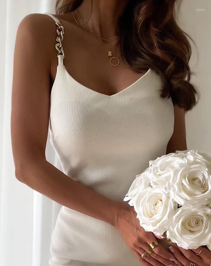Casual Dresses Elegant Womens Fashion Chain Strap V-Neck Sleeveless Summer Plain Sexy Mini Skinny Party Dress