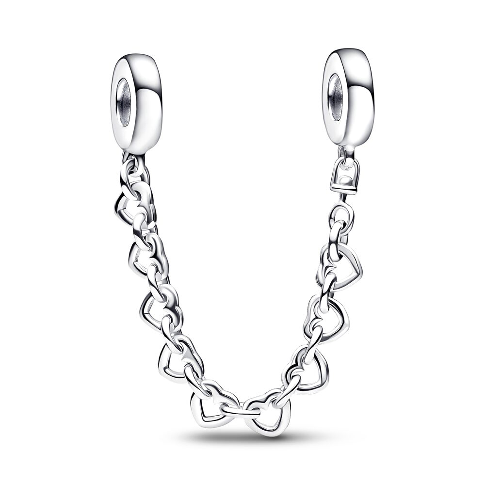 Real 925 Sterling Silver Family Heart Puzzle Piece Hearts Splittable Friendship Dangle Charm Linked Hearts Safety Chain
