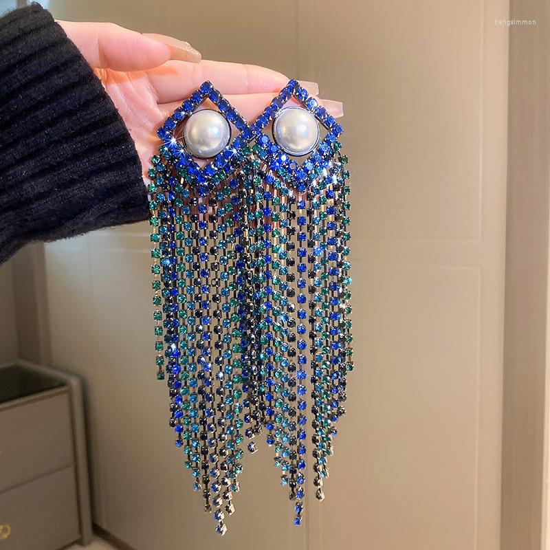 Dangle Earrings FYUAN Long Tassel Crystal Drop For Women Oversize Geometric Blue Rhinestone Pearl Statement Jewelry
Dangle Earrings FYUAN Long Tassel Crystal Drop For Women Oversize Geometric Blue Rhinestone Pearl Statement Jewelry