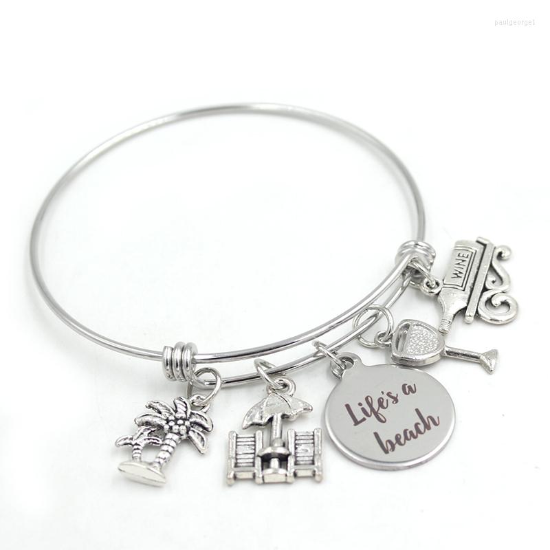 Charm Bracelets Stainless Steel Bangle Expandable Wire Life Is Beach Bracelet For Women Girls Gifts Jewelry
Charm Bracelets Stainless Steel Bangle Expandable Wire Life Is Beach Bracelet For Women Girls Gifts Jewelry