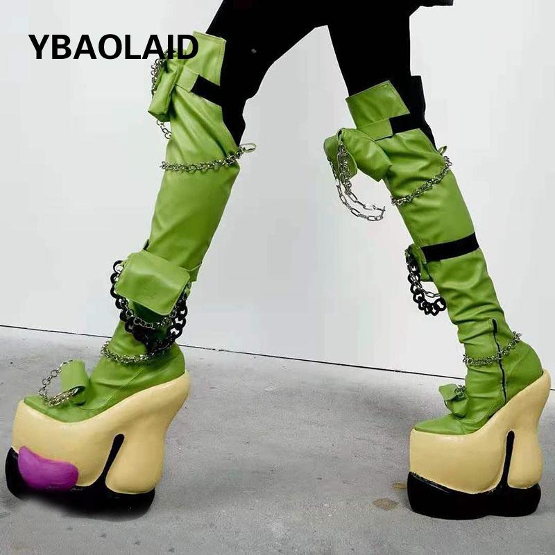 Boots Fashion Personality Street Shooting Knee Stretch Waterproof Platform Metal Chain Bag Belt Wedge Heel Rider, Green
Boots Fashion Personality Street Shooting Knee Stretch Waterproof Platform Metal Chain Bag Belt Wedge Heel Rider, Green
