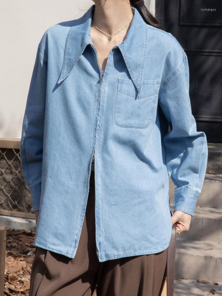 Women' Blouses Vintage Simple Denim Shirt Double Zipper Loose Long-Sleeved 2023 Korean Fashion Clothing, Blue
Women' Blouses Vintage Simple Denim Shirt Double Zipper Loose Long-Sleeved 2023 Korean Fashion Clothing, Blue