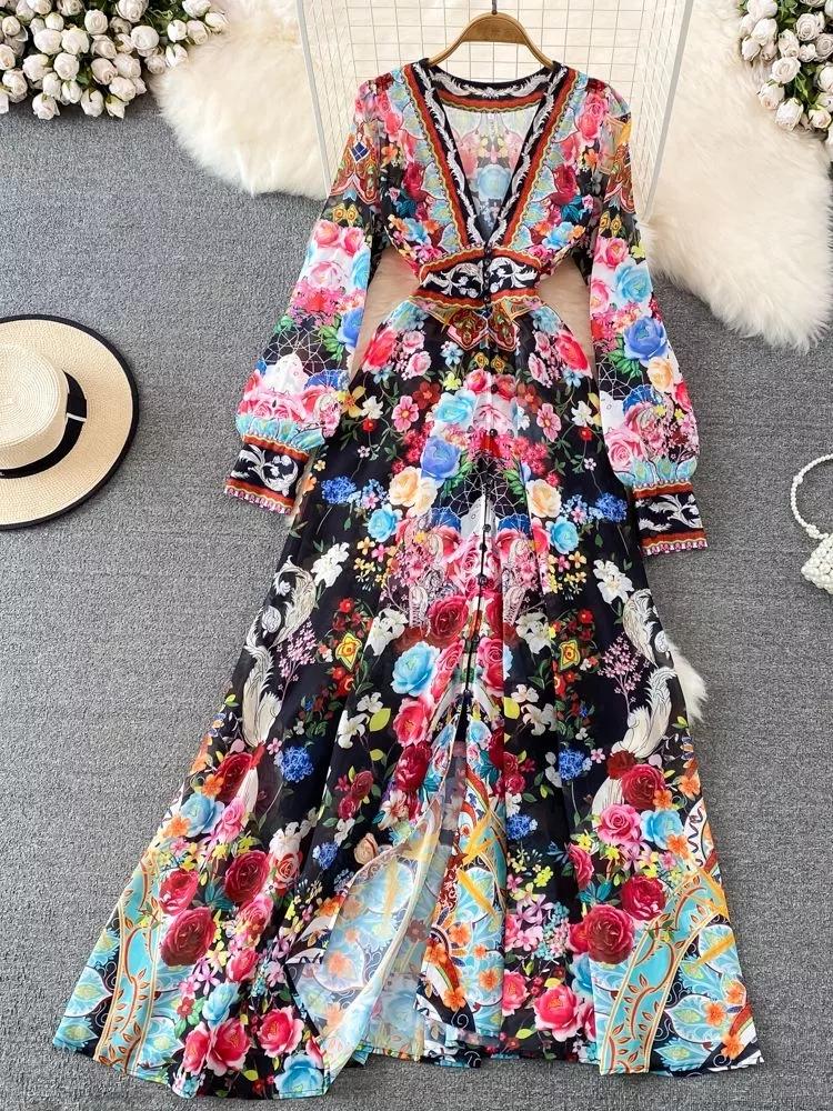 Casual Dresses Women Deep V Neck Long Sleeve Floral Print Holiday Party Split Robe Vestido Fashion Runway Flower Elegant Chiffon Maxi Dress, Black
Casual Dresses Women Deep V Neck Long Sleeve Floral Print Holiday Party Split Robe Vestido Fashion Runway Flower Elegant Chiffon Maxi Dress, Black