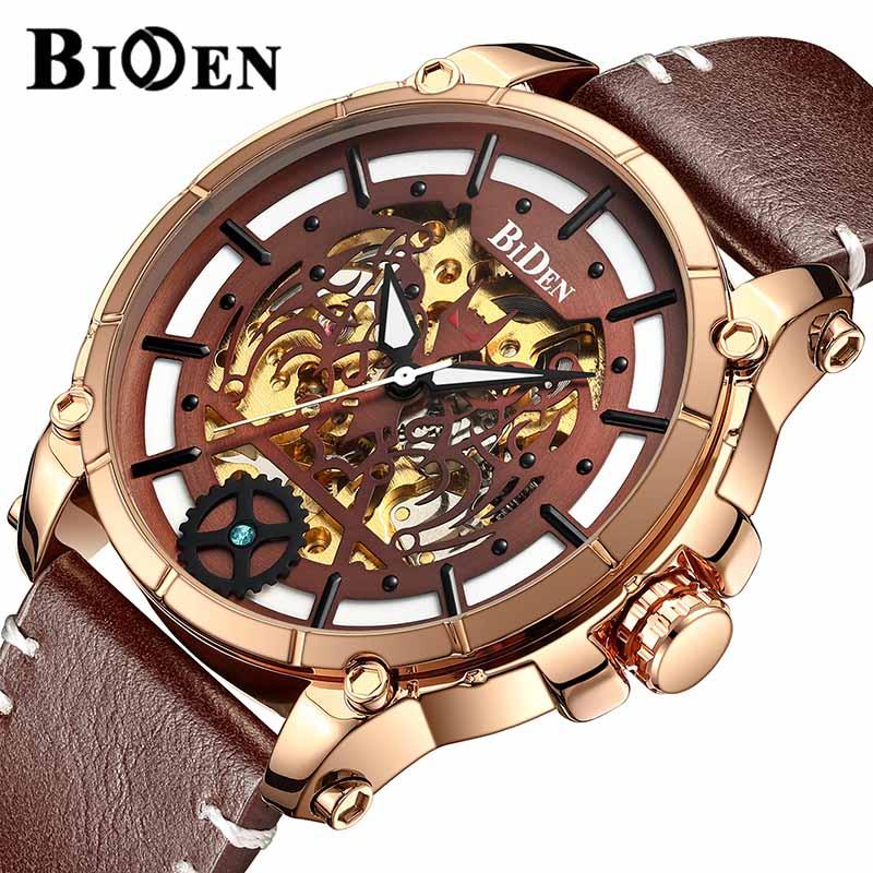 Wristwatches Men's Watch BIDEN Luxury Cool Automatic Mechanical Watches Brown Skeleton Men Steampunk Punk Male Clock Relogio Masculino
Wristwatches Men's Watch BIDEN Luxury Cool Automatic Mechanical Watches Brown Skeleton Men Steampunk Punk Male Clock Relogio Masculino