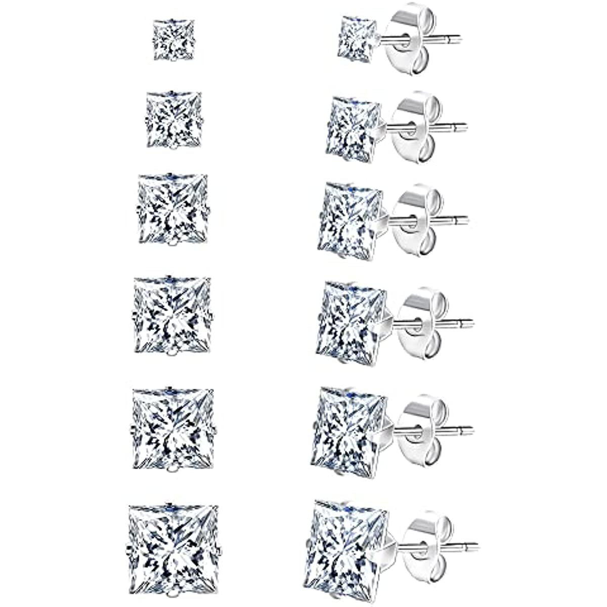 Pack 6 Pairs Stainless Steel Stud Earrings Set for Men for Women, White Gold Plated/Rose Gold Square Cubic Zirconia Studs Hypoallergenic Mens Earrings
Pack 6 Pairs Stainless Steel Stud Earrings Set for Men for Women, White Gold Plated/Rose Gold Square Cubic Zirconia Studs Hypoallergenic Mens Earrings