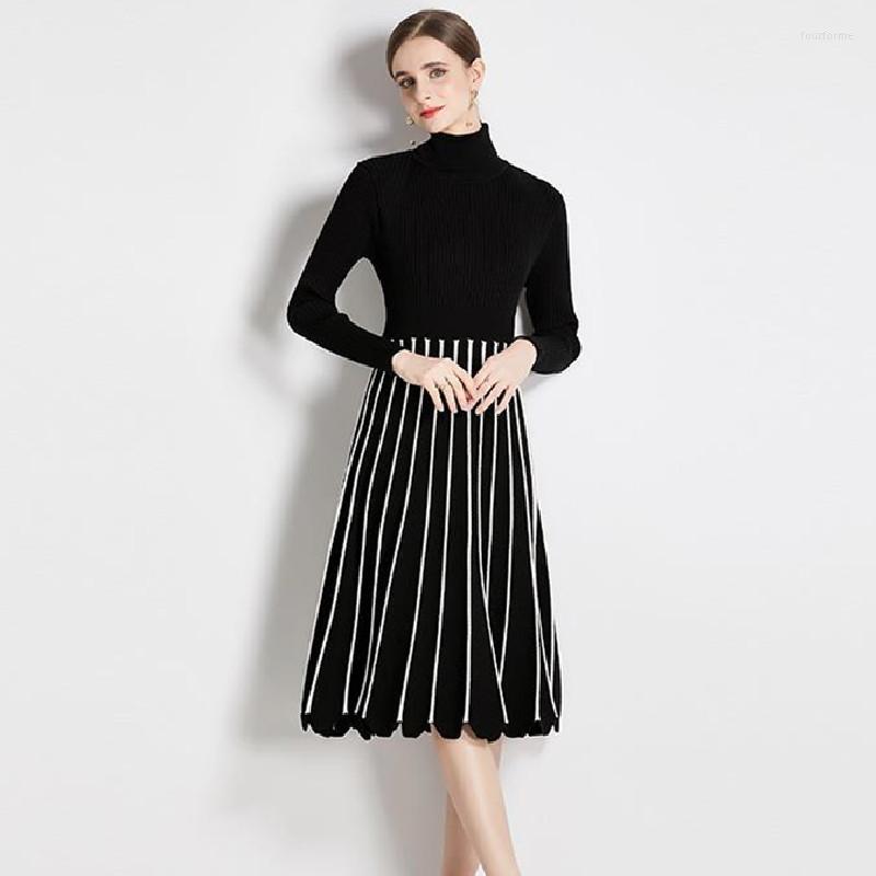 Casual Dresses Autumn Winter Bottoming Sweater Dress Women Turtleneck Thick Knit Long Sleeves Fashion Stripe Elegant Mid-lenght Black
Casual Dresses Autumn Winter Bottoming Sweater Dress Women Turtleneck Thick Knit Long Sleeves Fashion Stripe Elegant Mid-lenght Black