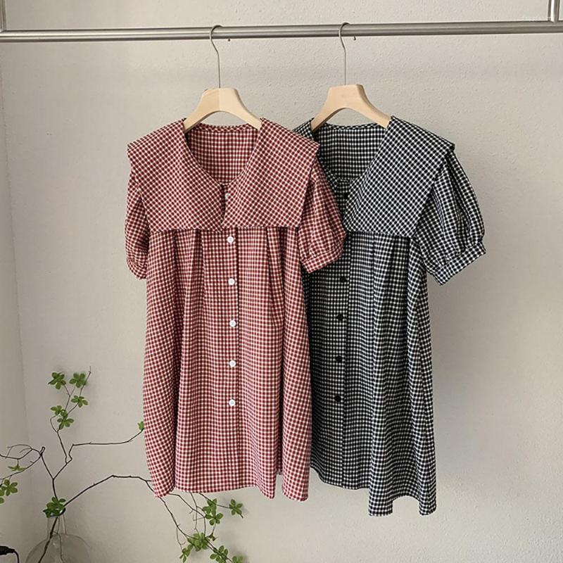 Party Dresses Korean Style Sailor Collar Plaid Women Dress Summer Fashion Short Sleeve Shirtdress Casual Loose Single-Breasted Female, Red
Party Dresses Korean Style Sailor Collar Plaid Women Dress Summer Fashion Short Sleeve Shirtdress Casual Loose Single-Breasted Female, Red