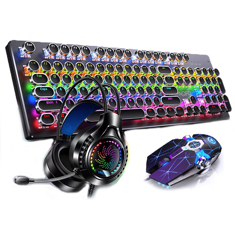 Retro Steam Keyboard and Mouse Combos Punk Typewriter Mechanical Keyboard RGB Backlights Gaming Keyboard Mouse and Headphone Kit
Retro Steam Keyboard and Mouse Combos Punk Typewriter Mechanical Keyboard RGB Backlights Gaming Keyboard Mouse and Headphone Kit