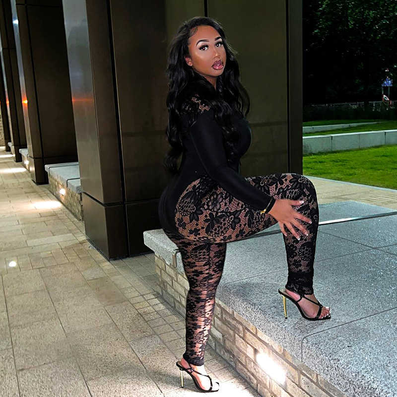 2023 Women's jumpsuits amp rompers New Lace High Waist Slim Fit Wrap Hip Casual Bodysuit Women black clothes