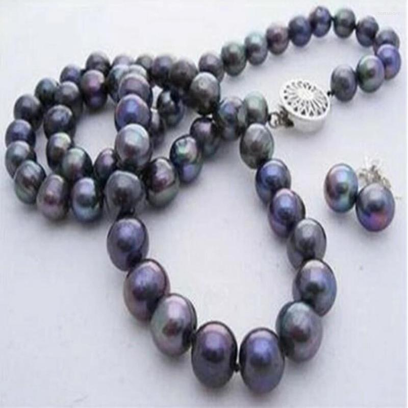 Necklace Earrings Set Hand Knotted 8-9mm Black Freshwater Nearly Round Pearl Fashion Jewelry, Picture shown
Necklace Earrings Set Hand Knotted 8-9mm Black Freshwater Nearly Round Pearl Fashion Jewelry, Picture shown