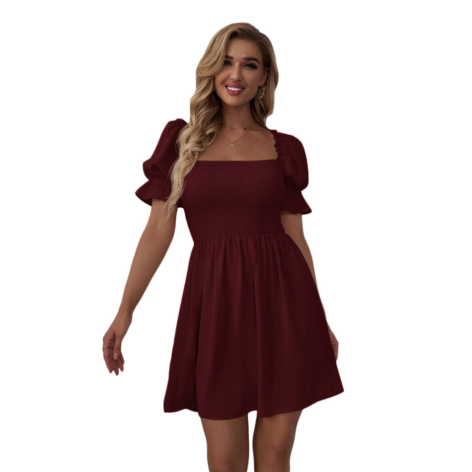 2023 European and American cross-border women' new square neck ruffles short sleeve pleated skirt explosive dress, Silver
2023 European and American cross-border women' new square neck ruffles short sleeve pleated skirt explosive dress, Silver