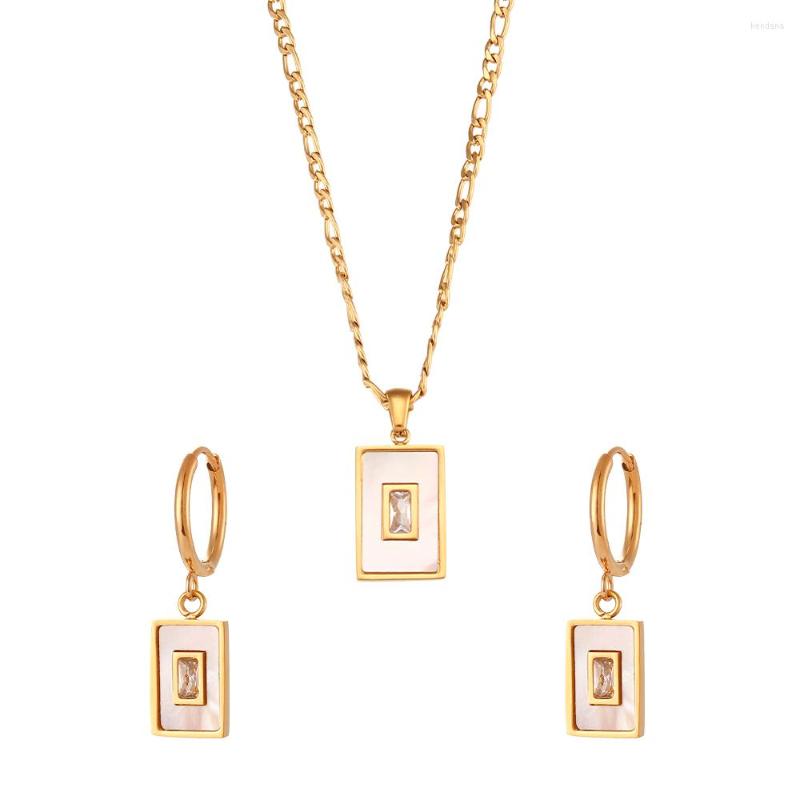 Necklace Earrings Set 18K Gold Plated Natural Shell Zircon Rectangle Pendant Necklaces For Women Luxury Waterproof Daily Jewelry Accessories, Picture shown
Necklace Earrings Set 18K Gold Plated Natural Shell Zircon Rectangle Pendant Necklaces For Women Luxury Waterproof Daily Jewelry Accessories, Picture shown