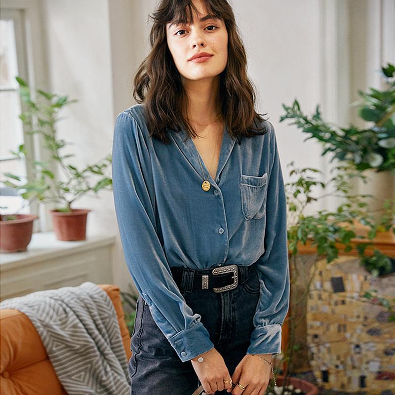 Women' Blouses & Shirts Silk Velvet Blouse Women Lazy Elegant Style 17% Blended Solid Stand Collar Long Sleeves Pocket Casual Shirt Fashion, Picture shown
Women' Blouses & Shirts Silk Velvet Blouse Women Lazy Elegant Style 17% Blended Solid Stand Collar Long Sleeves Pocket Casual Shirt Fashion, Picture shown