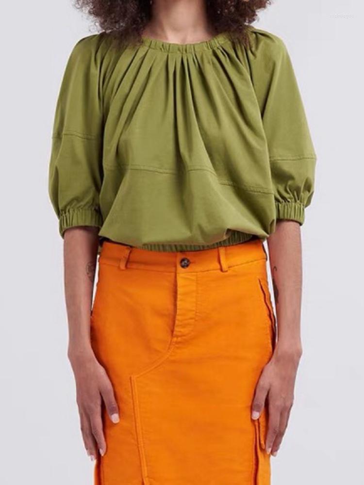 Women' Blouses 2023 Spring And Summer Solid Color Round Neck Short Sleeves Shirt, Green
Women' Blouses 2023 Spring And Summer Solid Color Round Neck Short Sleeves Shirt, Green