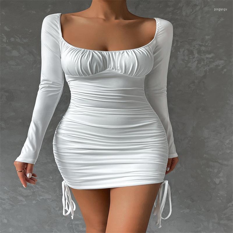 Casual Dresses Ladies Solid Color Long Sleeve Elastic Square Collar Folds Bilateral Lace-up Dress Spring Street Simple Gentle, Ivory
Casual Dresses Ladies Solid Color Long Sleeve Elastic Square Collar Folds Bilateral Lace-up Dress Spring Street Simple Gentle, Ivory