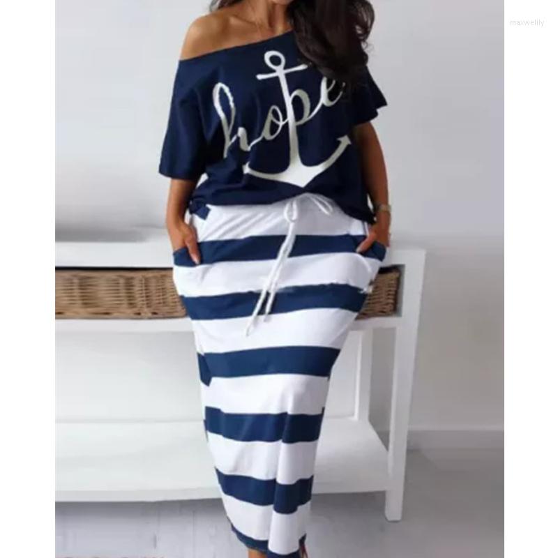 Work Dresses Fashion Women Casual Tracksuit Outfits Streetwear Elegant Loose Anchor Letter Print Top Shirt & Bodycon Striped Skirt 2 Pcs, Blue
Work Dresses Fashion Women Casual Tracksuit Outfits Streetwear Elegant Loose Anchor Letter Print Top Shirt & Bodycon Striped Skirt 2 Pcs, Blue