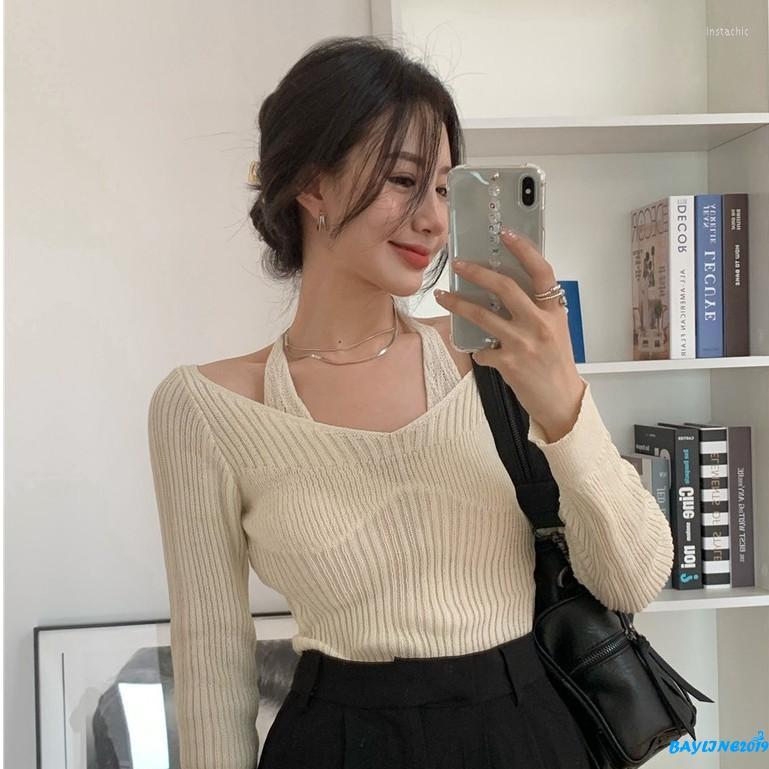 Women's T Shirts BAY-Women Casual Long Sleeve Knitted Tops Fashion Solid Color V-neck Halter Pullover Knitwear, Picture shown
Women's T Shirts BAY-Women Casual Long Sleeve Knitted Tops Fashion Solid Color V-neck Halter Pullover Knitwear, Picture shown