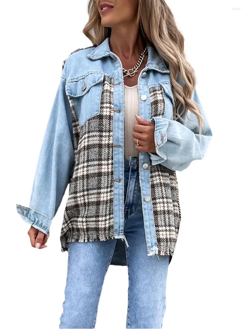 Women' Jackets Women Denim Button Plaid Jacket Coat Shacket Long Sleeve Lapel Patchwork Outerwear Fall Autumn Winter, Light blue
Women' Jackets Women Denim Button Plaid Jacket Coat Shacket Long Sleeve Lapel Patchwork Outerwear Fall Autumn Winter, Light blue