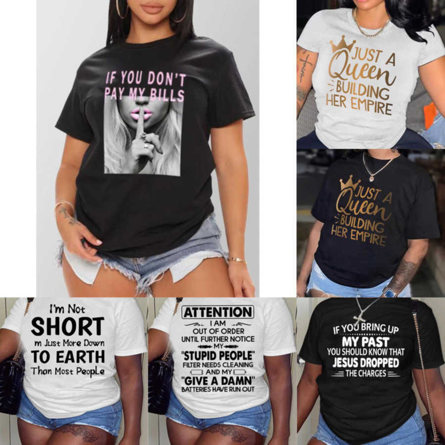 Wholesale Plus Size 3xl 4xl 5xl Women Tops Designer New Personality Letter Printing Short-sleeved T-shirt, K1661-1
Wholesale Plus Size 3xl 4xl 5xl Women Tops Designer New Personality Letter Printing Short-sleeved T-shirt, K1661-1