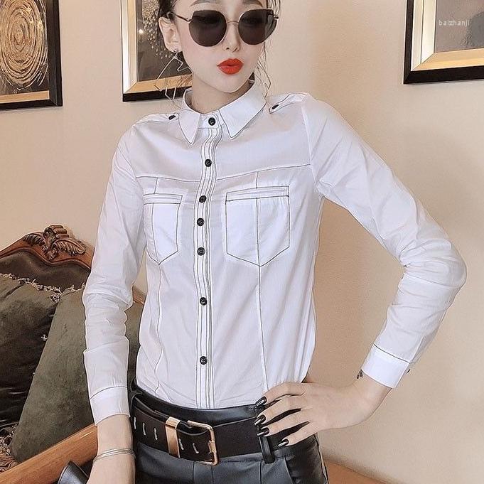 Women's Blouses Two Pockets White Shirts Women Full Sleeve Cotton Tops Female Button Up Shirt Office Lady Long, Black
Women's Blouses Two Pockets White Shirts Women Full Sleeve Cotton Tops Female Button Up Shirt Office Lady Long, Black