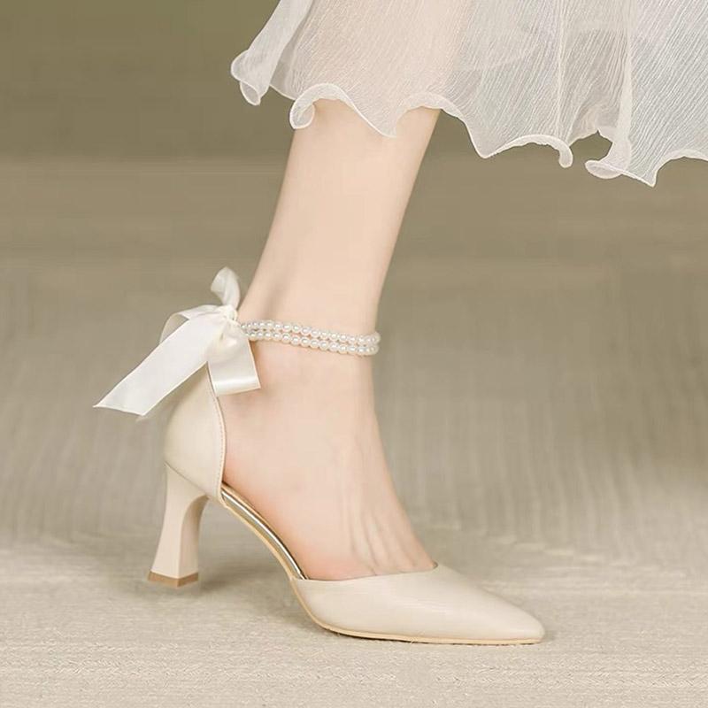 Sandals Summer Women Pearl Strap Back Bow High Heels Pointed Toe Pumps Dress Shoe For Bridal Wedding Shoes Black 9748GSandals, Beige thin
Sandals Summer Women Pearl Strap Back Bow High Heels Pointed Toe Pumps Dress Shoe For Bridal Wedding Shoes Black 9748GSandals, Beige thin