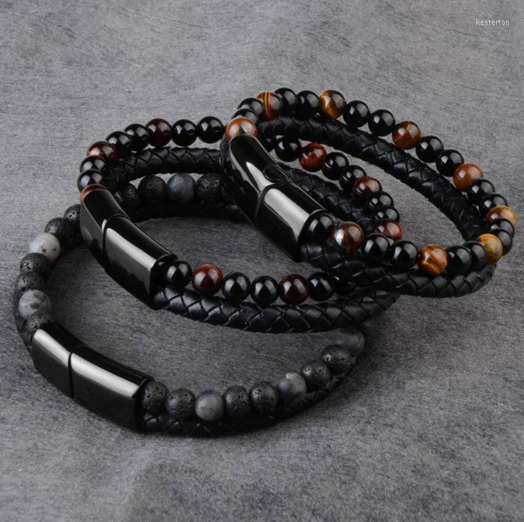 Strand Beaded Strands Natural Stone Bracelet Leather Woven Black Metal Magnetic Buckle Tiger Eye Men Jewelry Kent22
Strand Beaded Strands Natural Stone Bracelet Leather Woven Black Metal Magnetic Buckle Tiger Eye Men Jewelry Kent22