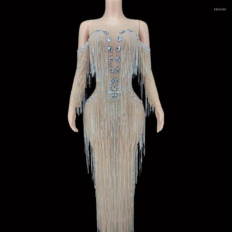 Stage Wear Women Sexy Shining Rhinestone Fringes Mesh See Through Dress Celebrate Birthday Evening Gown Prom Outfit
Stage Wear Women Sexy Shining Rhinestone Fringes Mesh See Through Dress Celebrate Birthday Evening Gown Prom Outfit