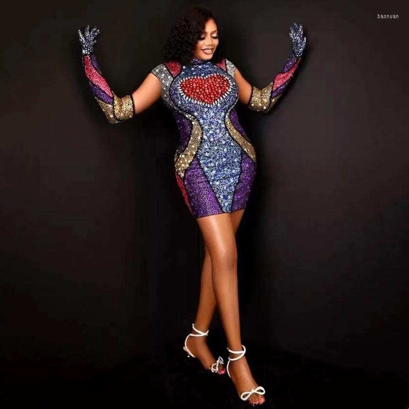 Stage Wear Luxury Multi-color Rhinestones Bodycon Short Dress With Crystal Gloves Women Evening Prom Celebrate Birthday Shining Costume, A few rhinestones
Stage Wear Luxury Multi-color Rhinestones Bodycon Short Dress With Crystal Gloves Women Evening Prom Celebrate Birthday Shining Costume, A few rhinestones