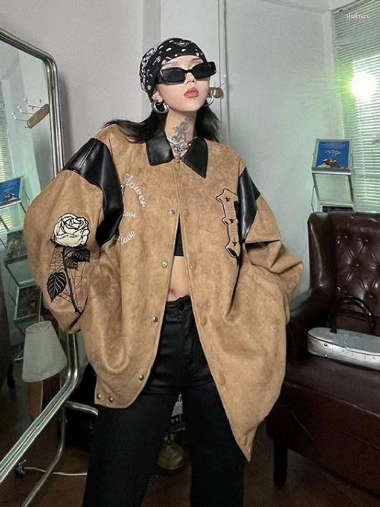 Women' Jackets 2023 Loose PU Leather Bomber Jacket Women Y2k Aesthetic Flower Print Contrast Color Harajuku Streetwear Vintage Punk Coats, Brown
Women' Jackets 2023 Loose PU Leather Bomber Jacket Women Y2k Aesthetic Flower Print Contrast Color Harajuku Streetwear Vintage Punk Coats, Brown