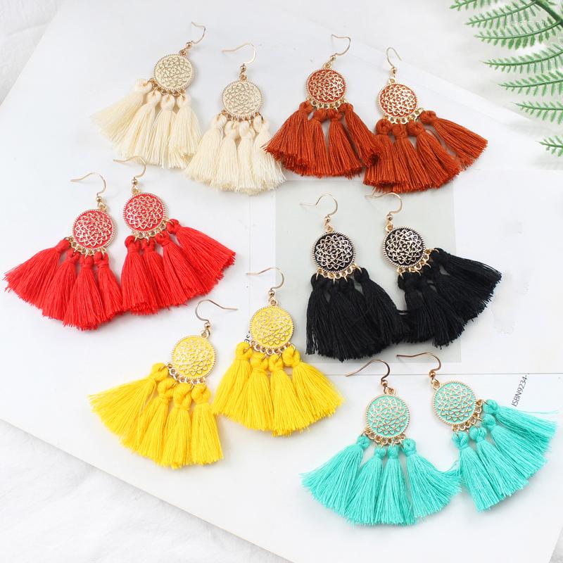 Dangle Earrings 7 Collection Round Circle Carving Pattern Long Tassel Ladies Jewelry Silk Fabric Fringe Crystal Earring
Dangle Earrings 7 Collection Round Circle Carving Pattern Long Tassel Ladies Jewelry Silk Fabric Fringe Crystal Earring