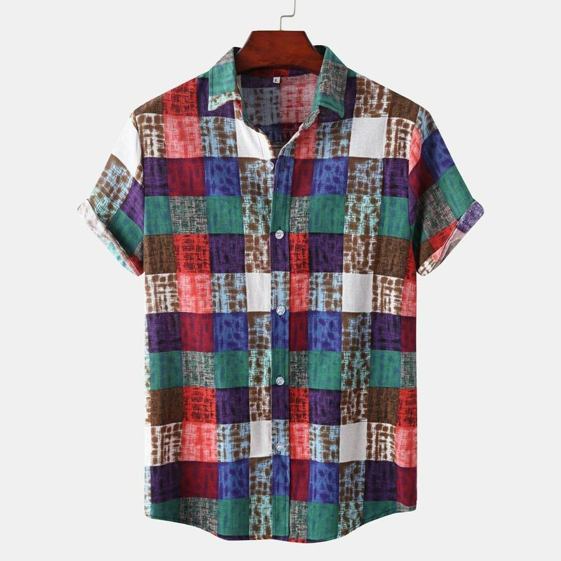 Men's Casual Shirts Men Clothing 2023 Summer Plaid Printing Short-sleeved Fashion Color Matching ShirtsMen's, Green 
Men's Casual Shirts Men Clothing 2023 Summer Plaid Printing Short-sleeved Fashion Color Matching ShirtsMen's, Green