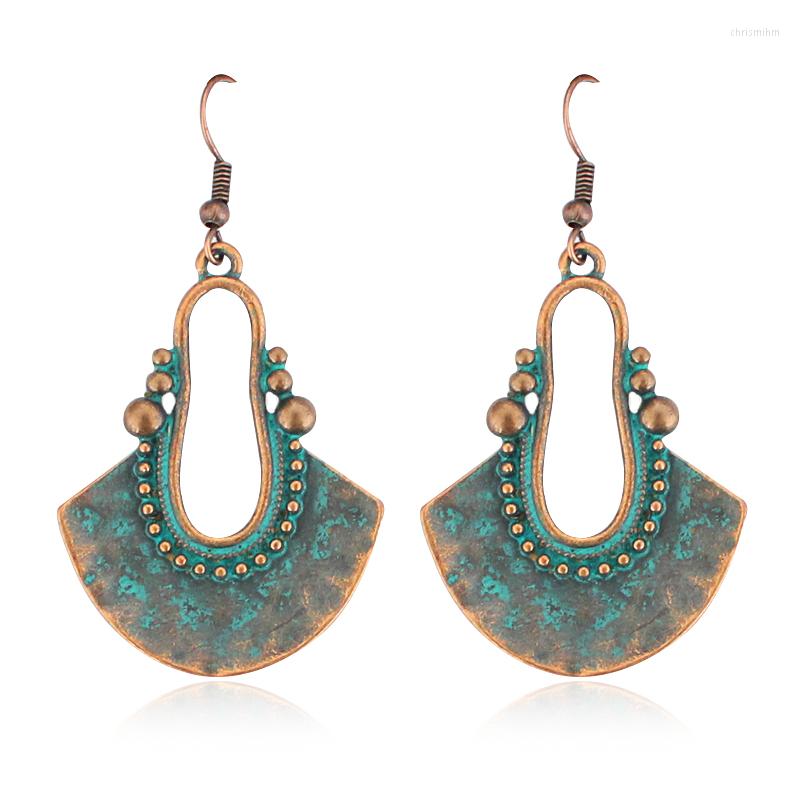 Dangle Earrings Hollow Antique Round Retro Bronze Ethnic Bohemian Big Hook Jewelry