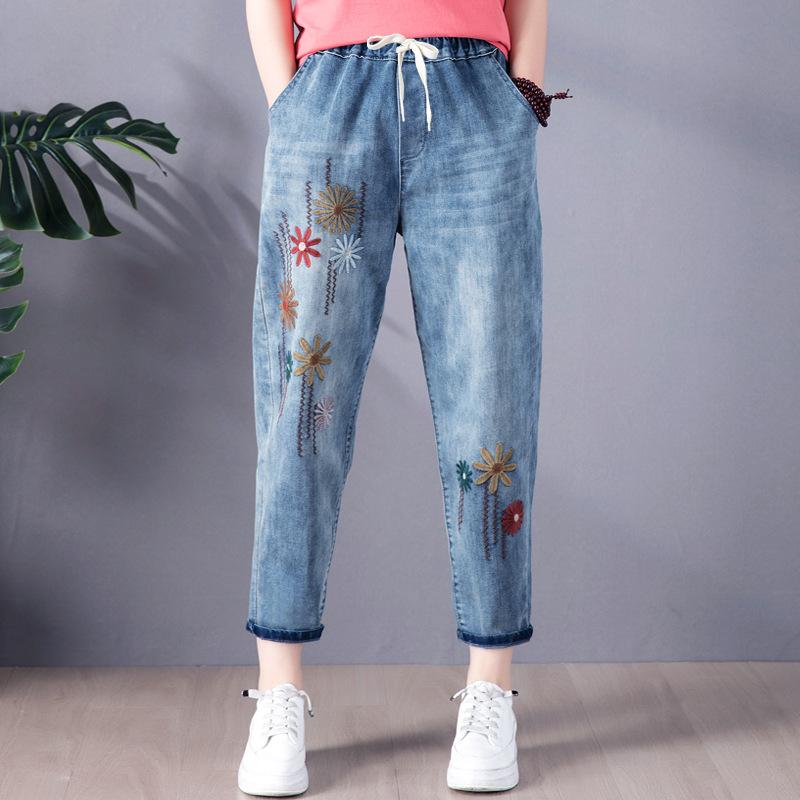 Women' Jeans Women Fashion Loose Casual Vintage Sweet Flower Embroidery Female Elastic Waist Ankle Length Blue Mom Denim Harem Pants, 9269 blue
Women' Jeans Women Fashion Loose Casual Vintage Sweet Flower Embroidery Female Elastic Waist Ankle Length Blue Mom Denim Harem Pants, 9269 blue