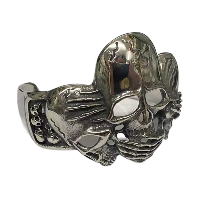 Bangle Big Heavy Punk Unique Skull Adjustable Stainless Steel For Men.s Jewelry