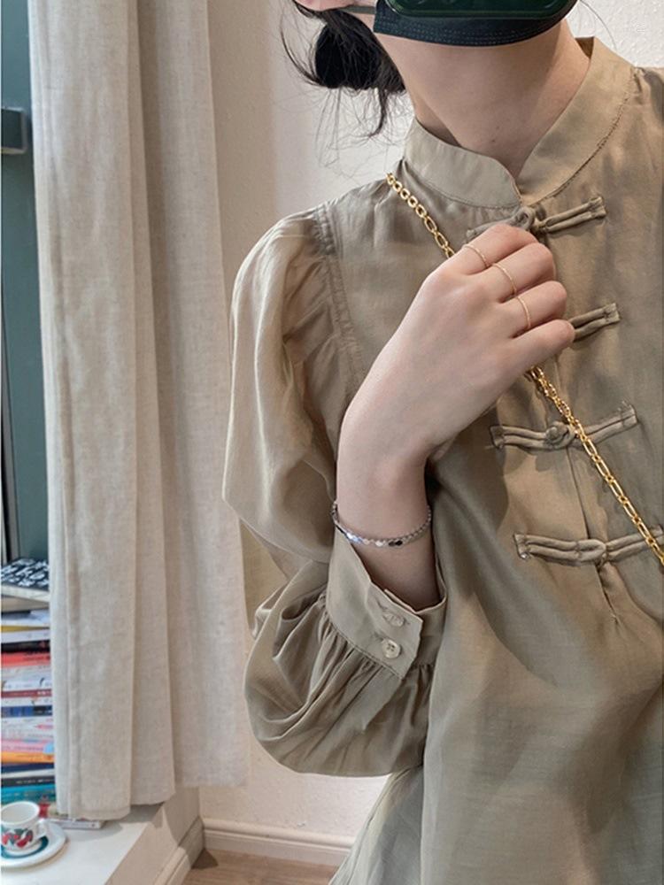 Women' Blouses Retro Vintage Chinese Style Buttons Shirt Women Top Lantern Sleeve Chemise Femme High End Fashion, Khaki
Women' Blouses Retro Vintage Chinese Style Buttons Shirt Women Top Lantern Sleeve Chemise Femme High End Fashion, Khaki