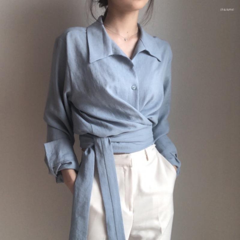 Women's Blouses Spring Autumn Slim Waist Wrap Belt Tie Long Sleeve Shirt Women Top Blouse Chemise Femme, Sky blue
Women's Blouses Spring Autumn Slim Waist Wrap Belt Tie Long Sleeve Shirt Women Top Blouse Chemise Femme, Sky blue