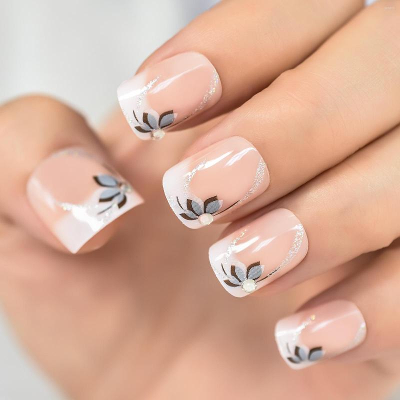 False Nails French Classy Manicure Short Round Flower Top With Diamond Glitter Press On Fake Nail Tips Tabs Cute Lovely, L6415
False Nails French Classy Manicure Short Round Flower Top With Diamond Glitter Press On Fake Nail Tips Tabs Cute Lovely, L6415