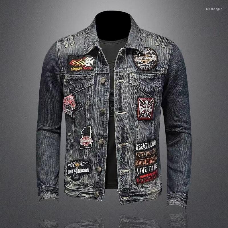 Men's Jackets Fashionable European And American Slim Men's Jeans Jacket Personality Stitching Embroidery Leisure Grey, Navy blue 
Men's Jackets Fashionable European And American Slim Men's Jeans Jacket Personality Stitching Embroidery Leisure Grey, Navy blue