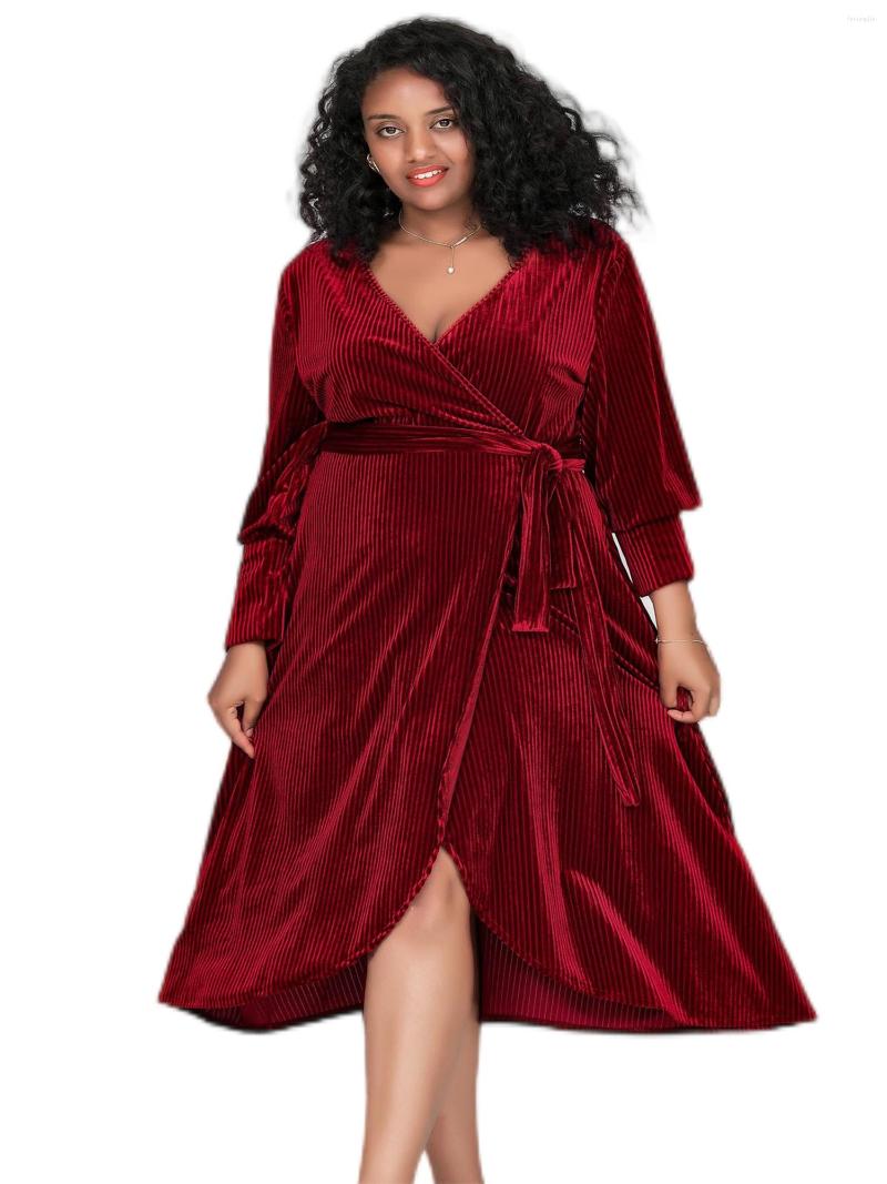 Plus Size Dresses Elegant Spring Autumn Long Sleeve Midi Velvet Wrap Dress Women Formal Wine Red Tie Waist V-neck Christmas 8XL
Plus Size Dresses Elegant Spring Autumn Long Sleeve Midi Velvet Wrap Dress Women Formal Wine Red Tie Waist V-neck Christmas 8XL
