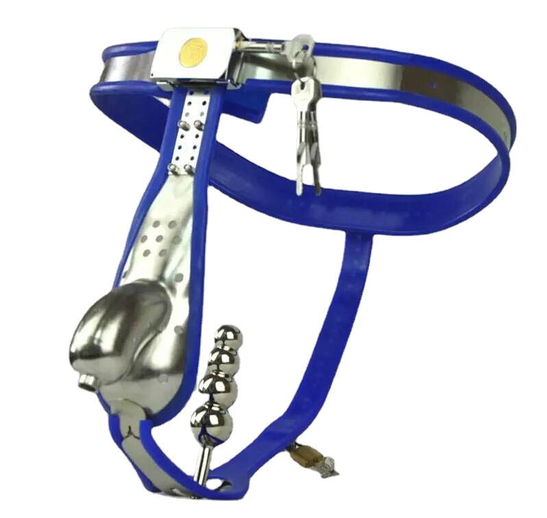 Male Chastity Devices Model-T Curve Waist Adjustable Stainless Steel Chastity Belt Large Scrotum Groove Cock Penis Cage With Anal Butt Plug Bdsm