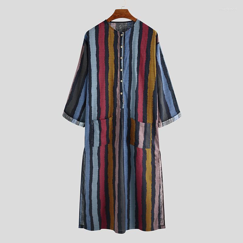 Ethnic Clothing Autumn Middle East Long Sleeve Striped Printed Men's Muslim Robes Comfortable Sexy Pajamas Nightgown Bathrobe
Ethnic Clothing Autumn Middle East Long Sleeve Striped Printed Men's Muslim Robes Comfortable Sexy Pajamas Nightgown Bathrobe
