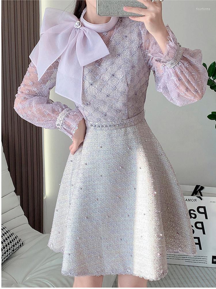 Casual Dresses Spring Autumn Elegant Purple Bubble Long Sleeve Stand Collar Lace Stitching Tweed Dress Sweet Bowknot Beading Embroidery, Lavender
Casual Dresses Spring Autumn Elegant Purple Bubble Long Sleeve Stand Collar Lace Stitching Tweed Dress Sweet Bowknot Beading Embroidery, Lavender